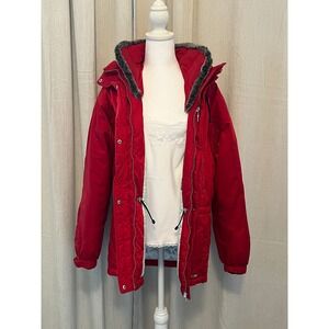 Vintage Killy Red Faux Fur Trim Hooded Winter Ski Snowboard Parka Coat‎ Jacket